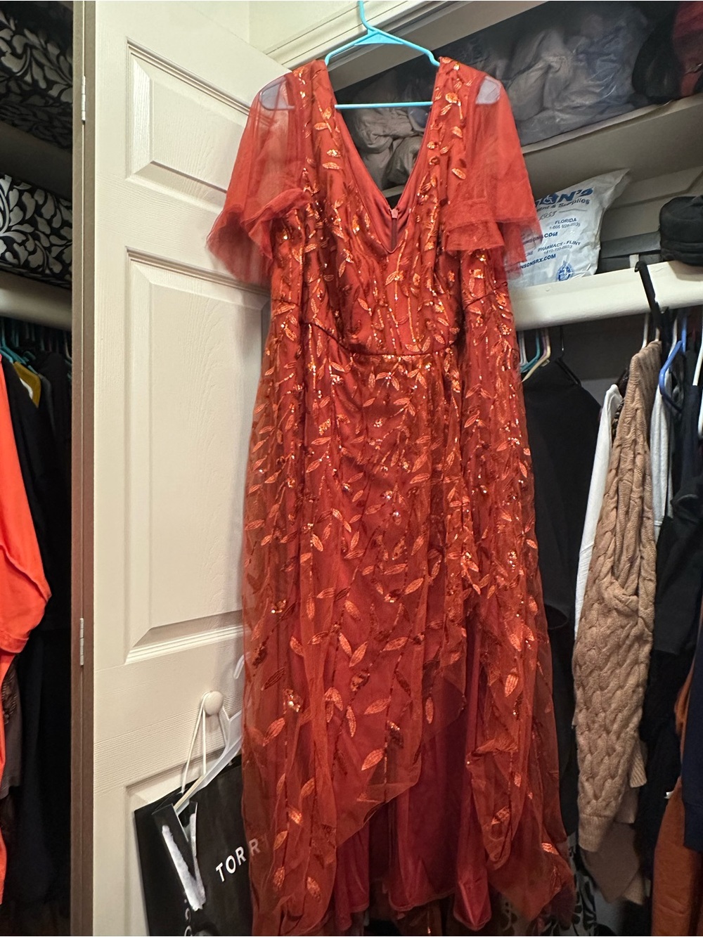 Plus size Ever Pretty Orange Embroidered High-Low Evening Dress